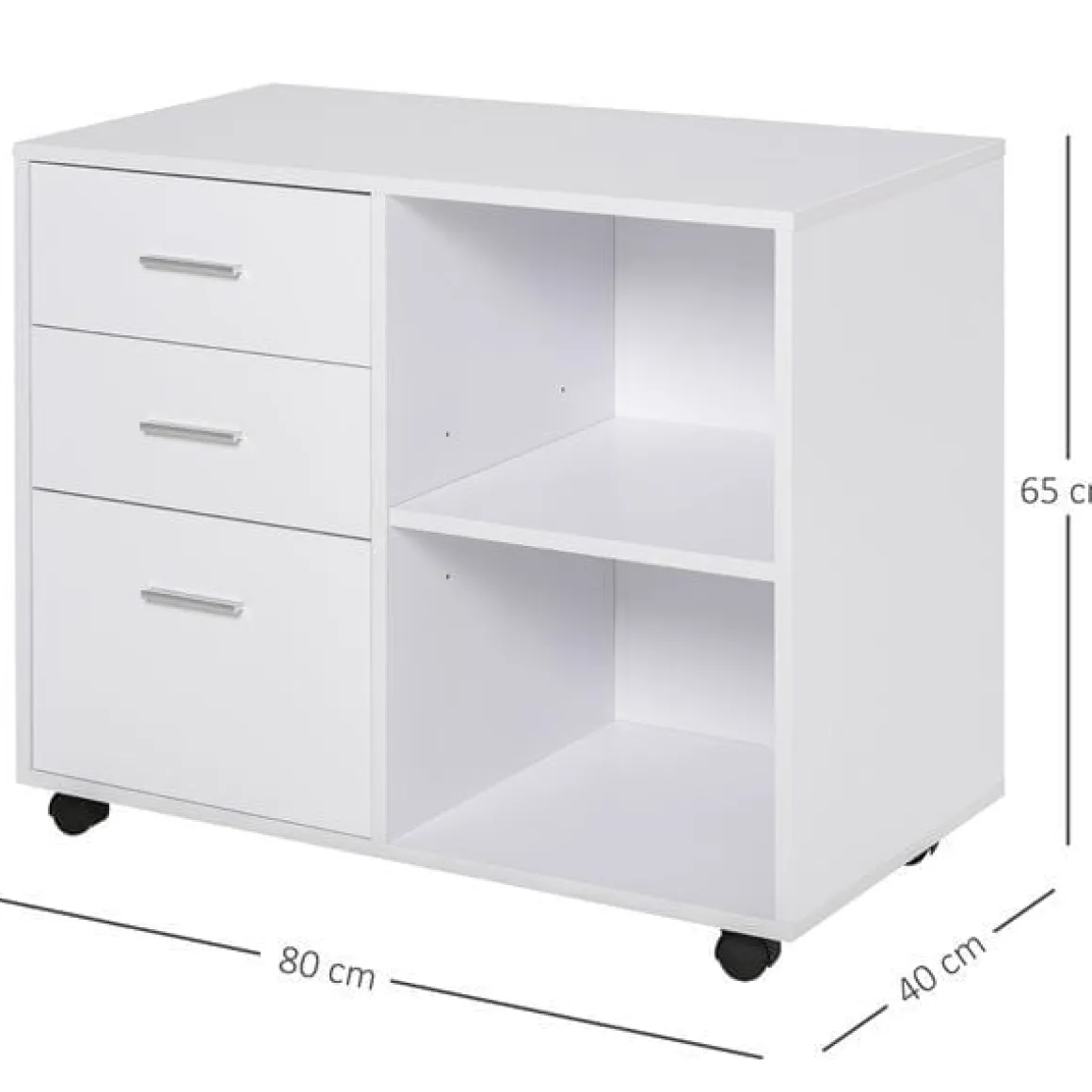 Mueble auxiliar Homcom 3 cajones+estante ajustable blanco 65x80x40 cm