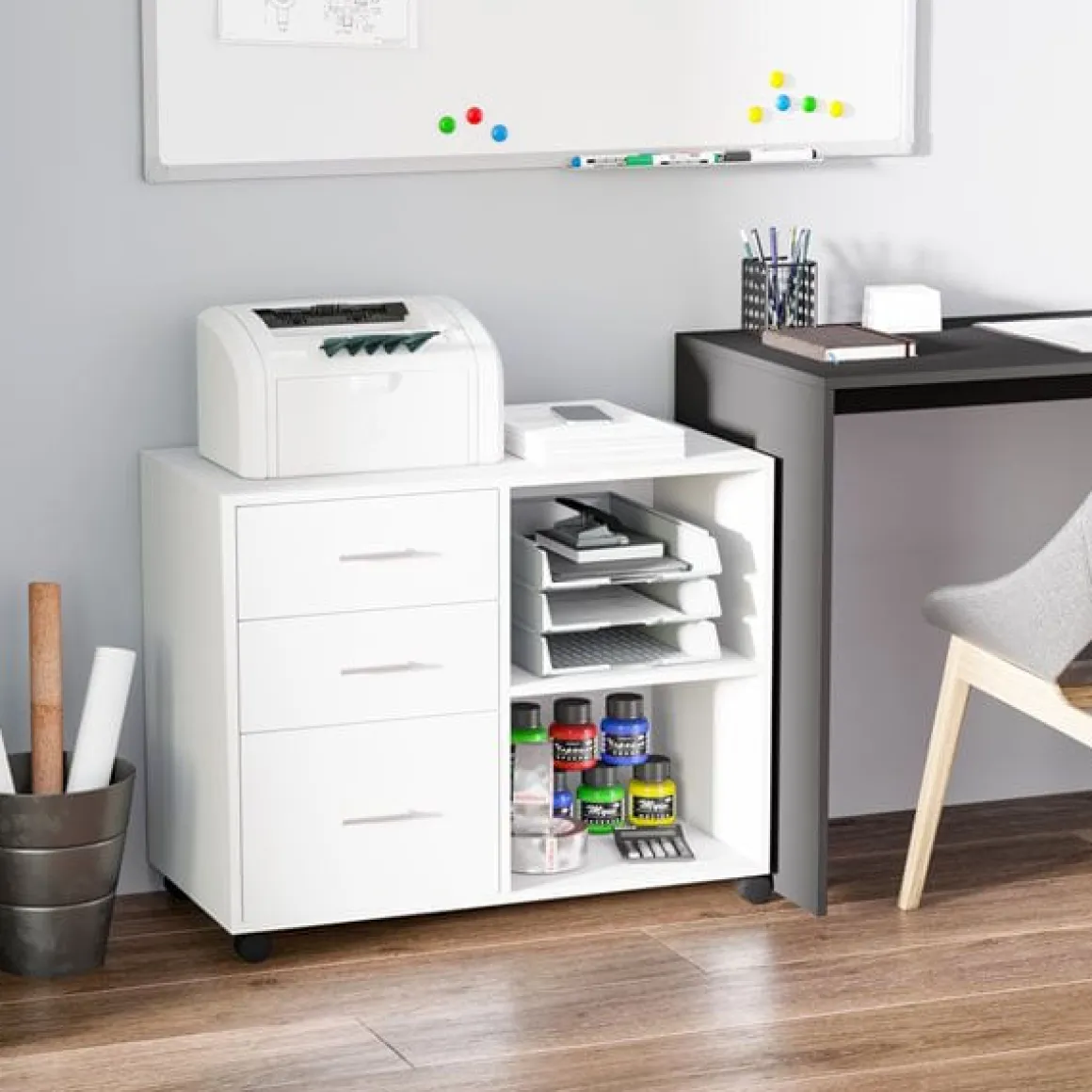 Mueble auxiliar Homcom 3 cajones+estante ajustable blanco 65x80x40 cm