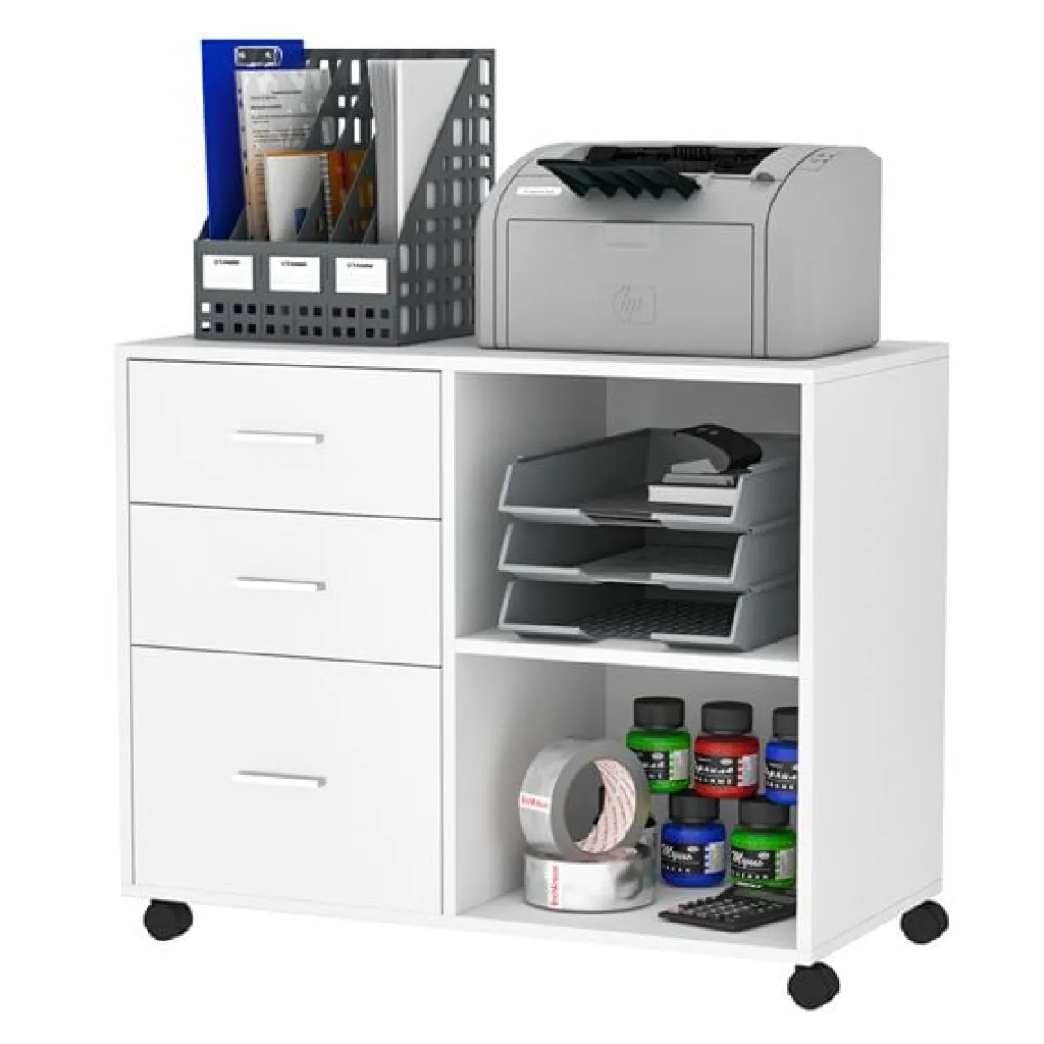 Mueble auxiliar Homcom 3 cajones+estante ajustable blanco 65x80x40 cm