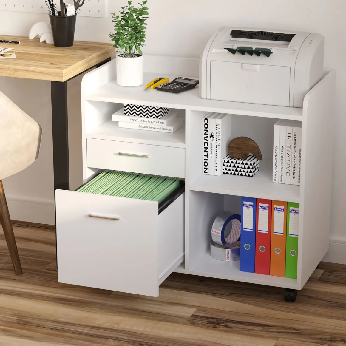 Mueble auxiliar Kitta Vinsetto 3 compartimentos + 2 cajones blanco 72x80x40 cm
