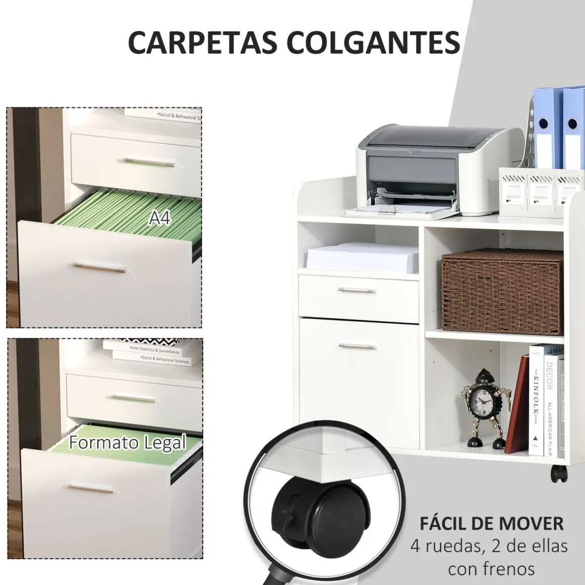 Mueble auxiliar Kitta Vinsetto 3 compartimentos + 2 cajones blanco 72x80x40 cm