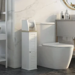 Mueble auxiliar Kleankin portarrollos con armario blanco 80x18x20 cm