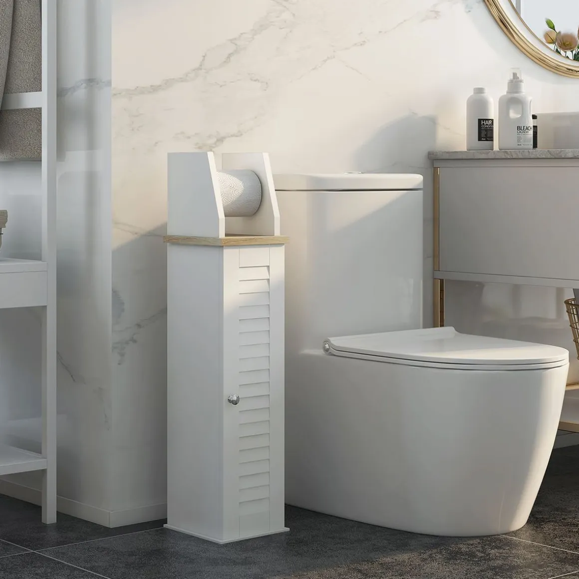Mueble auxiliar Kleankin portarrollos con armario blanco 80x18x20 cm