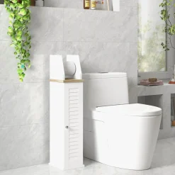 Mueble auxiliar Kleankin portarrollos con armario blanco 80x18x20 cm