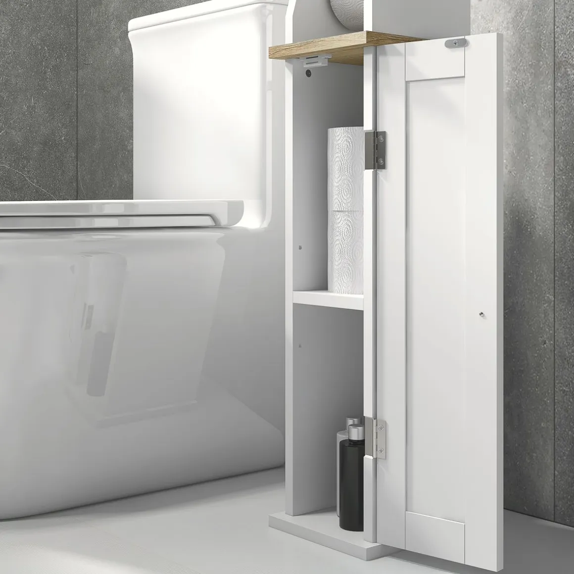 Mueble auxiliar Kleankin portarrollos con armario blanco 80x18x20 cm