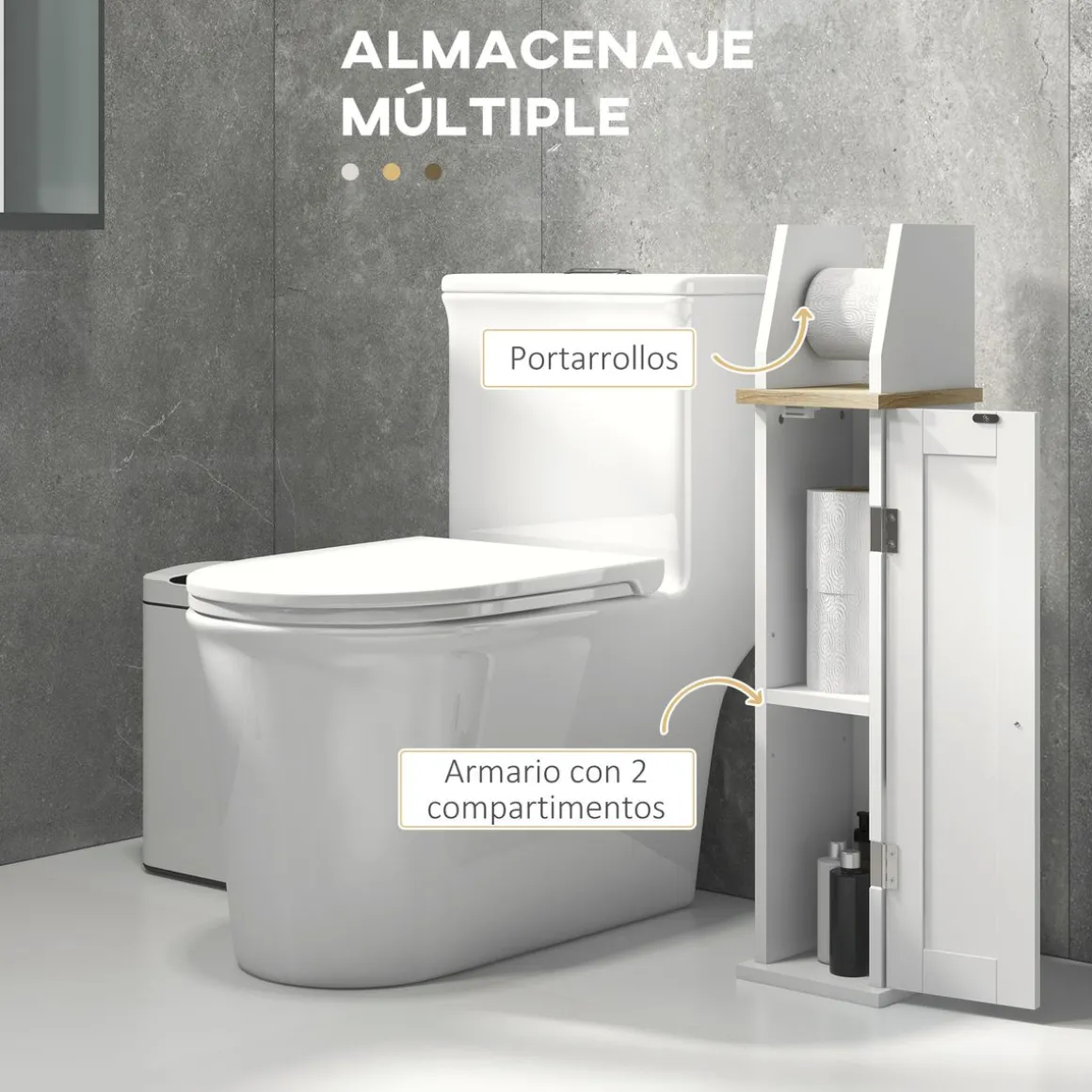 Mueble auxiliar Kleankin portarrollos con armario blanco 80x18x20 cm