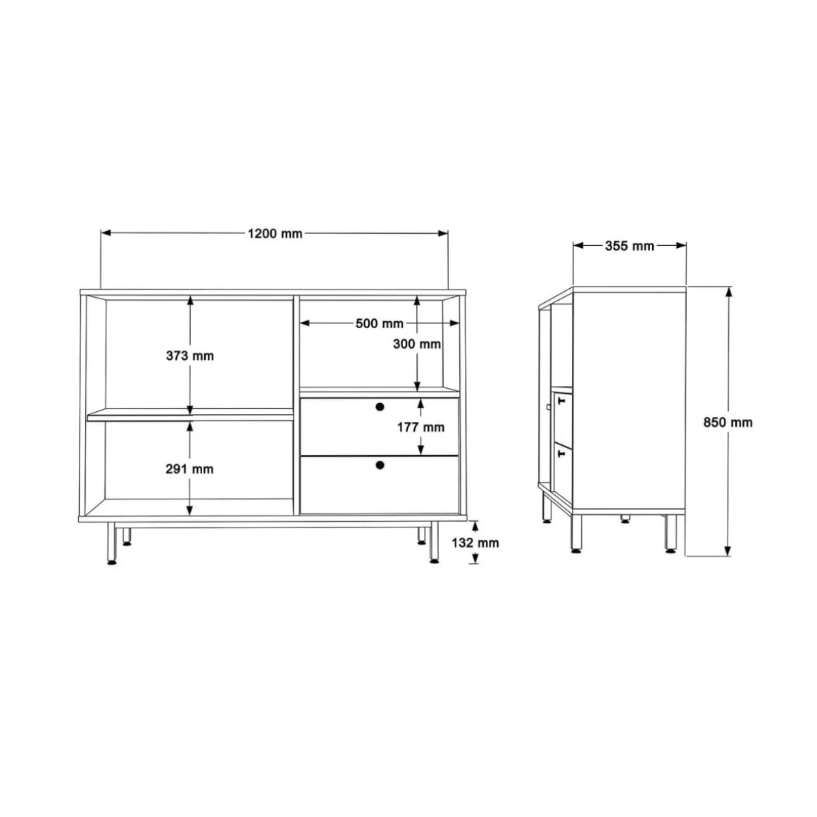 Mueble auxiliar Masatepe 2 puertas con compartimento y 2 cajones natural/blanco 85x120x35,5 cm