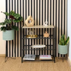 Mueble auxiliar MOA Vinthera 3 niveles acero negro/natural 63,5x60x30 cm