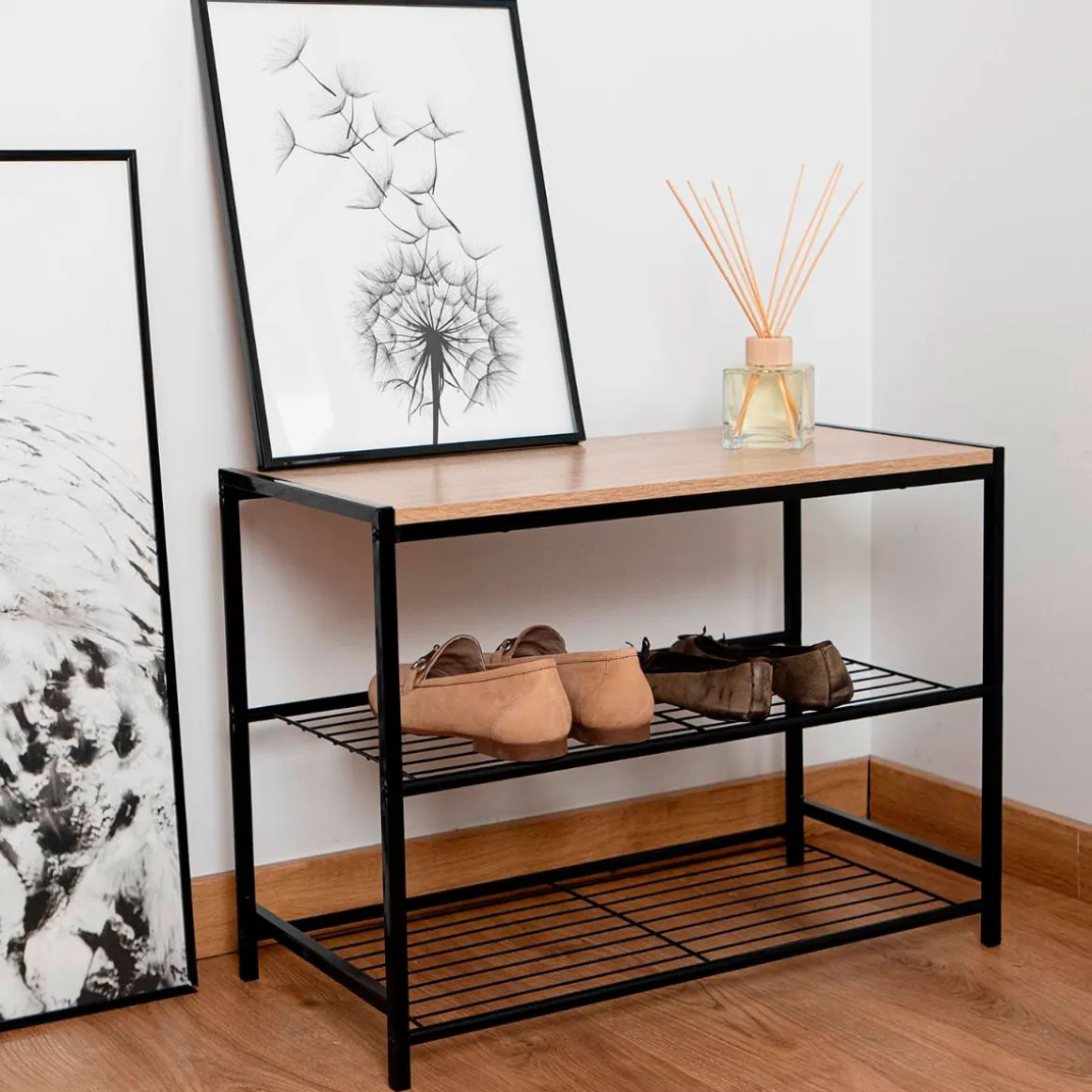 Mueble auxiliar MOA Vinthera 3 estantes negro/madera 44,5x60x30 cm