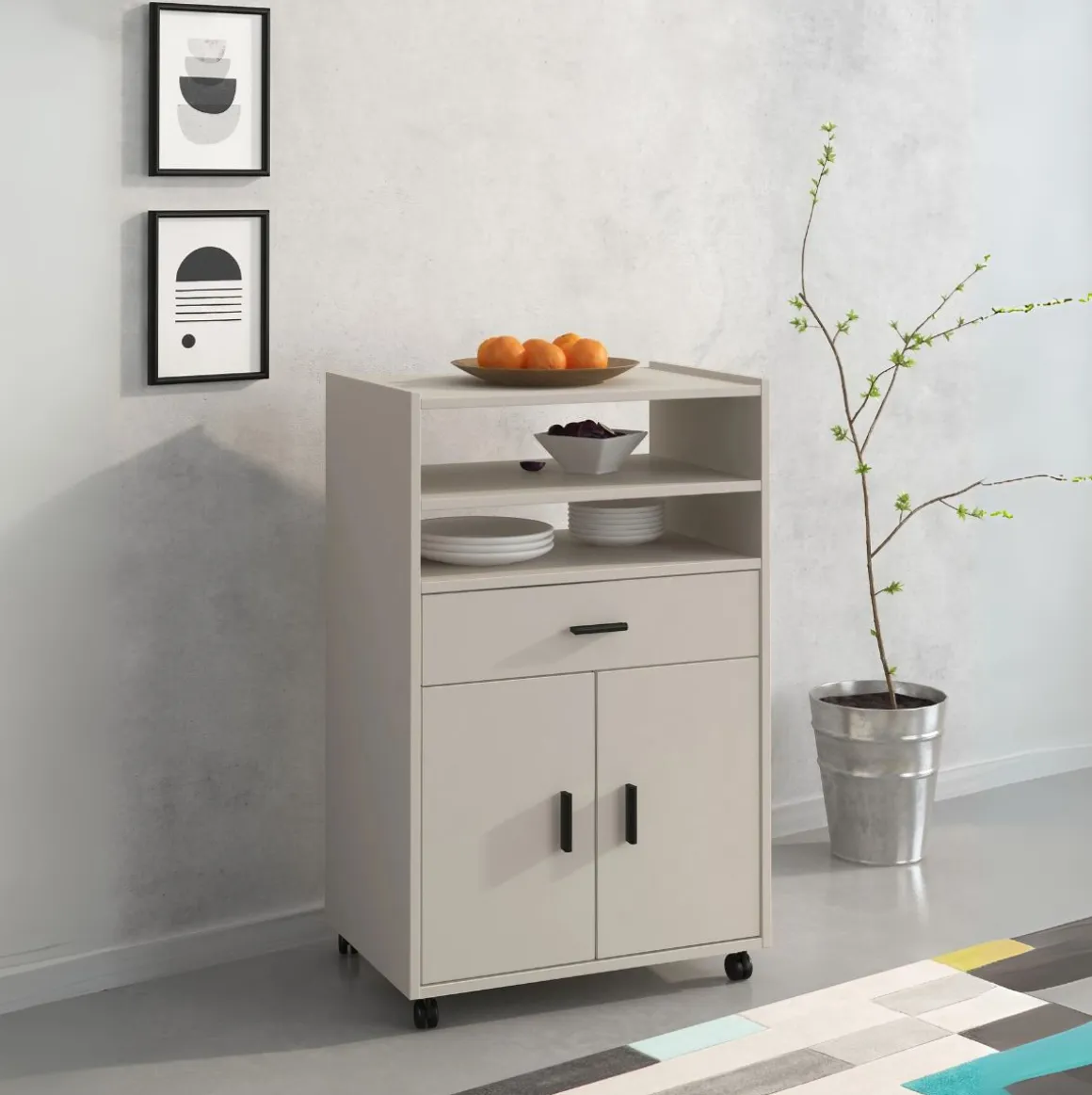 Mueble auxiliar New Aura con ruedas 92x59x39,6 cm