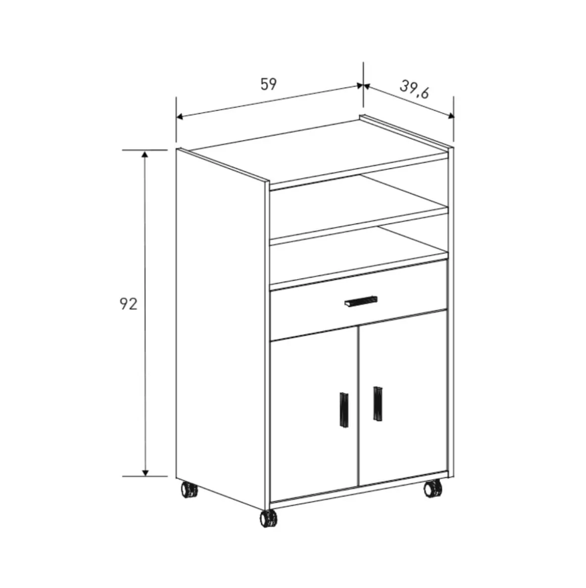 Mueble auxiliar New Aura con ruedas 92x59x39,6 cm