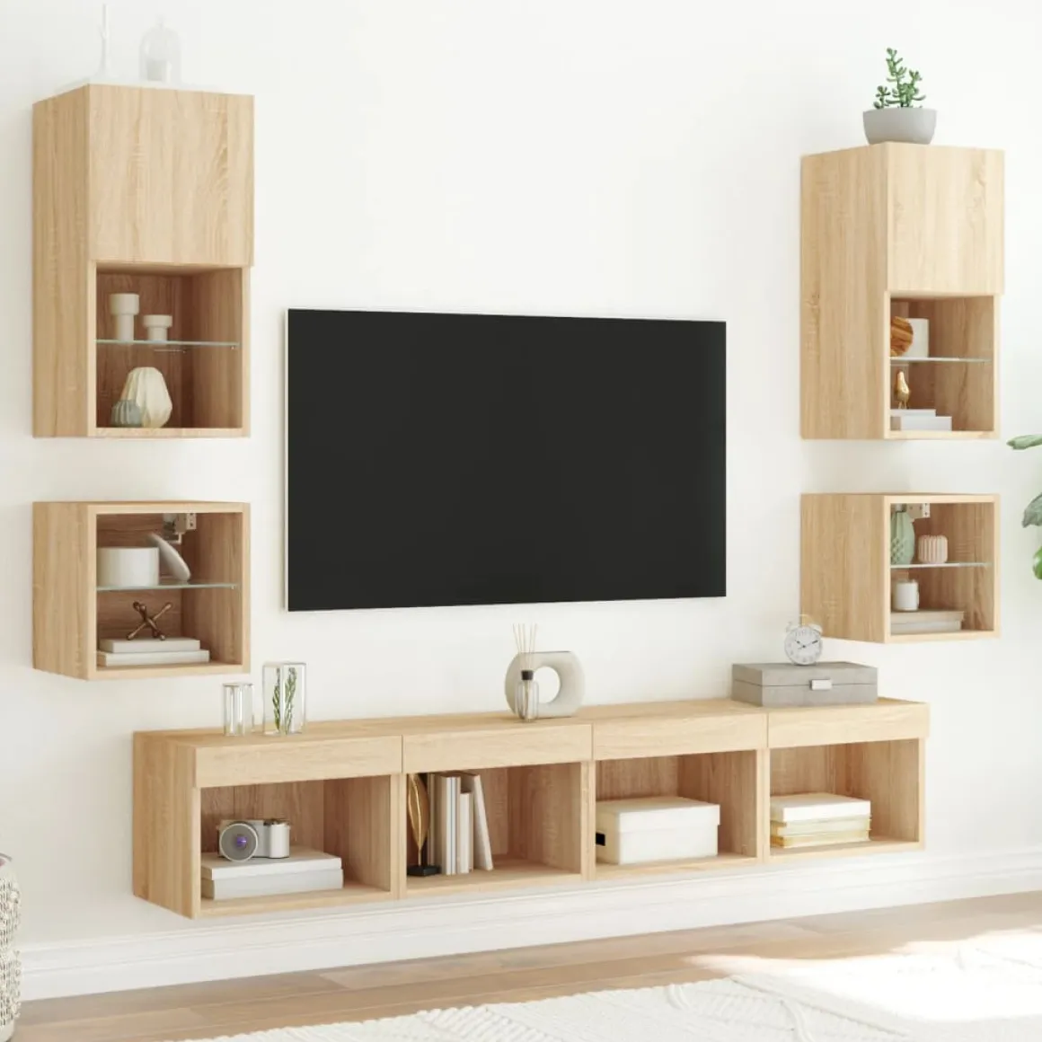 Mueble auxiliar Sifly 2 estantes luz LED 30x30x28,5 cm