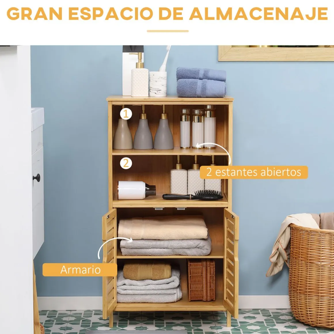 Mueble auxiliar Talo Kleankin 2 puertas + estante natural 92x50x29 cm