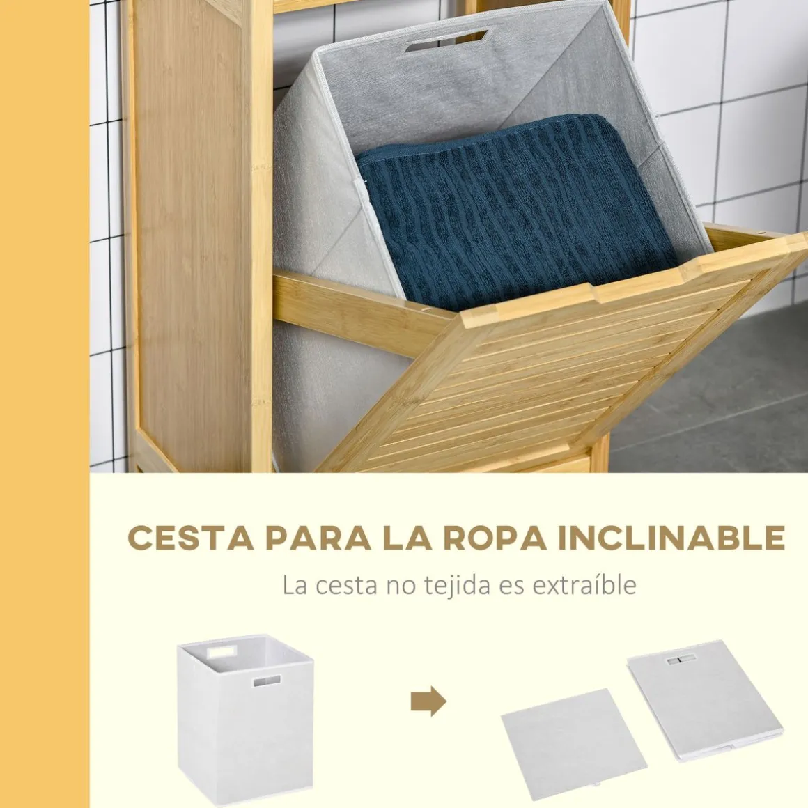 Mueble auxiliar Talo Kleankin estante + cesto ropa sucia natural 86,5x40x30 cm