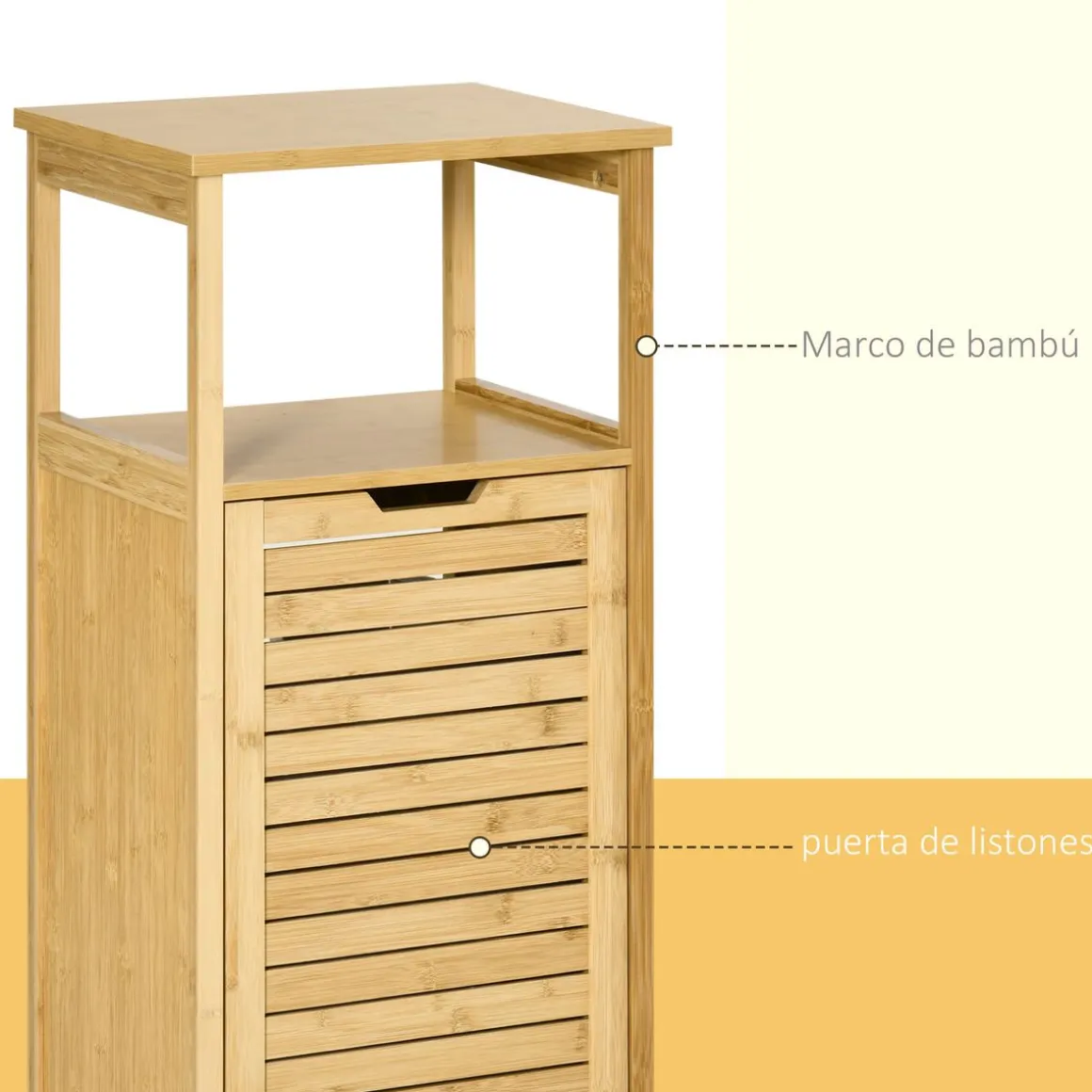 Mueble auxiliar Talo Kleankin estante + cesto ropa sucia natural 86,5x40x30 cm