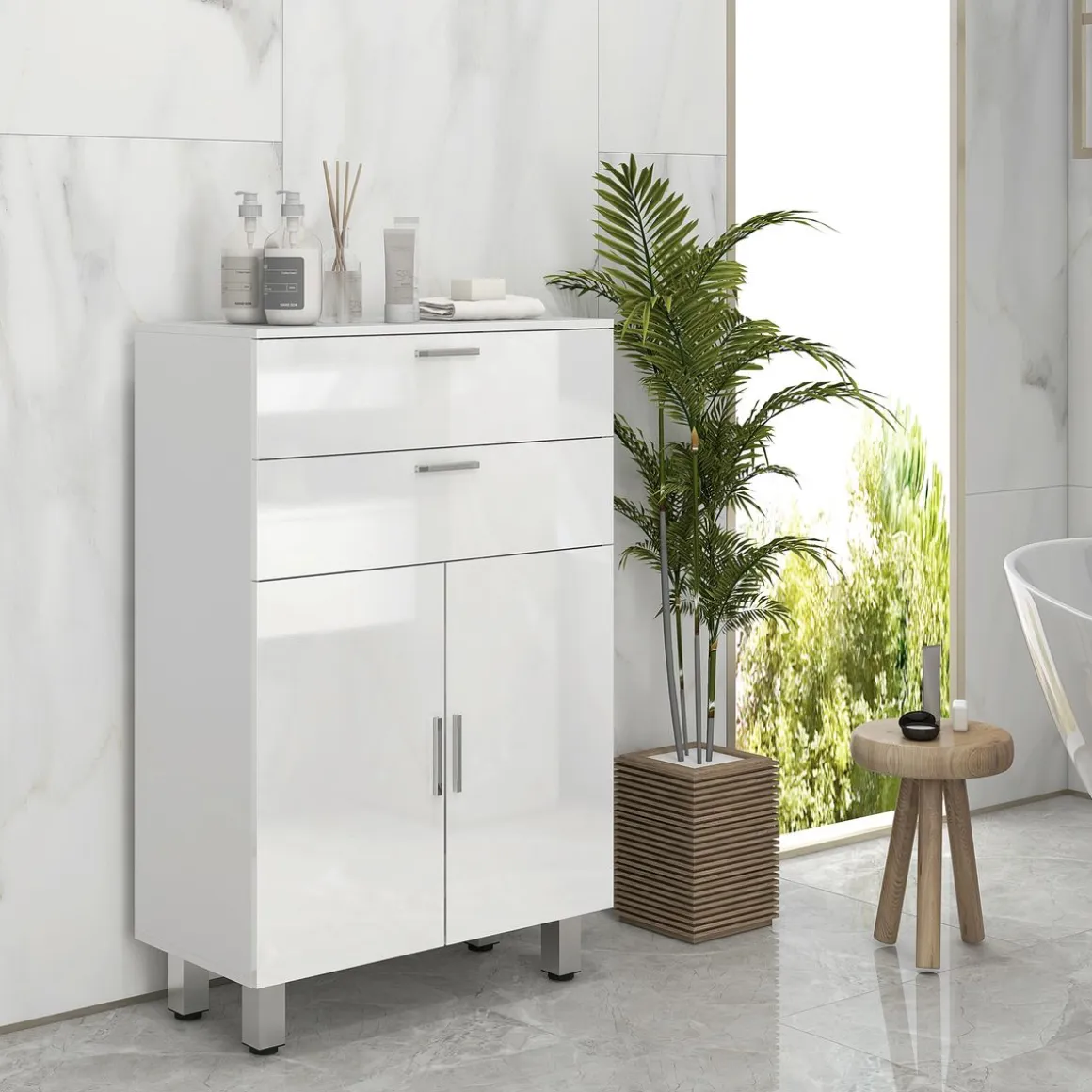 Mueble auxiliar Terra Kleankin con 2 cajones + armario blanco brillo 93x60x30 cm