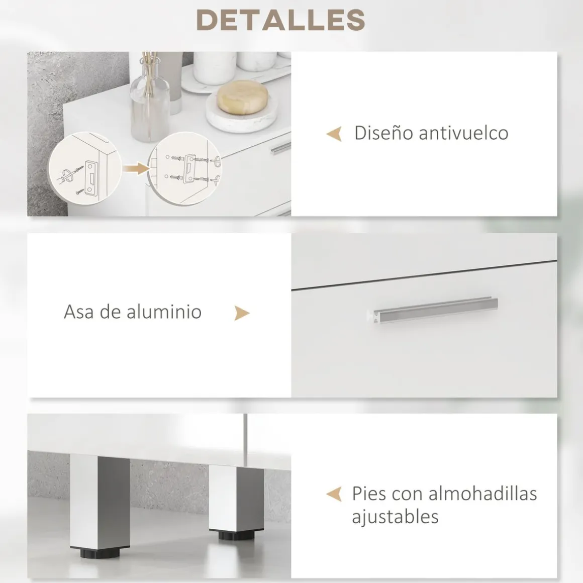 Mueble auxiliar Terra Kleankin con 2 cajones + armario blanco brillo 93x60x30 cm