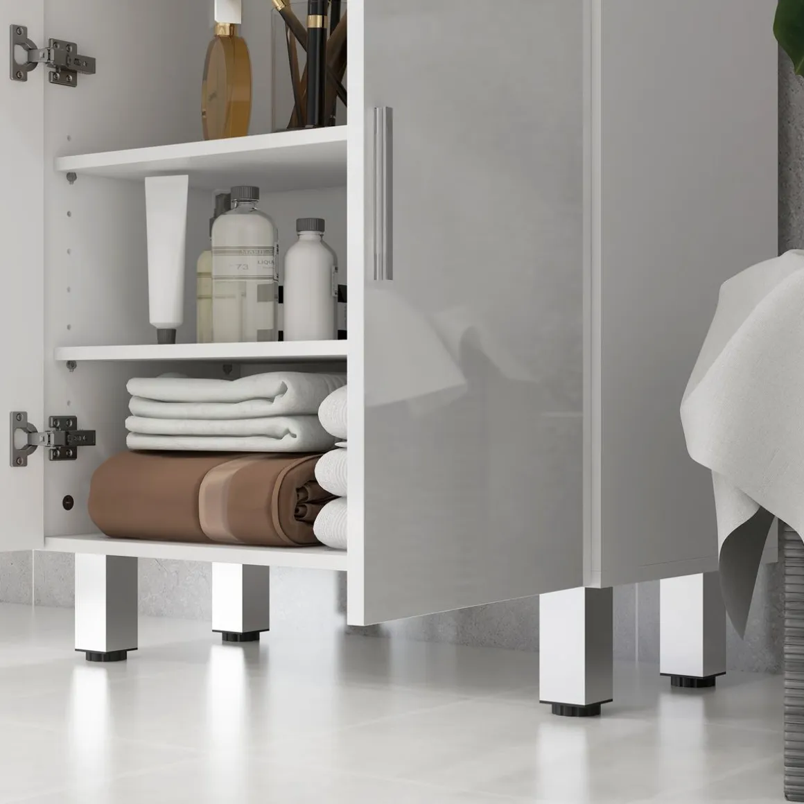 Mueble auxiliar Terra Kleankin con 2 cajones + armario blanco brillo 93x60x30 cm