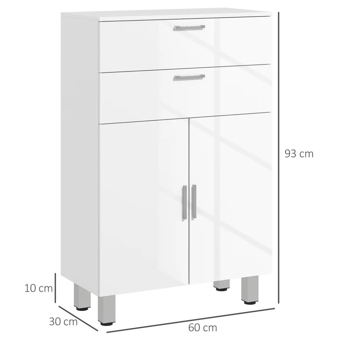 Mueble auxiliar Terra Kleankin con 2 cajones + armario blanco brillo 93x60x30 cm