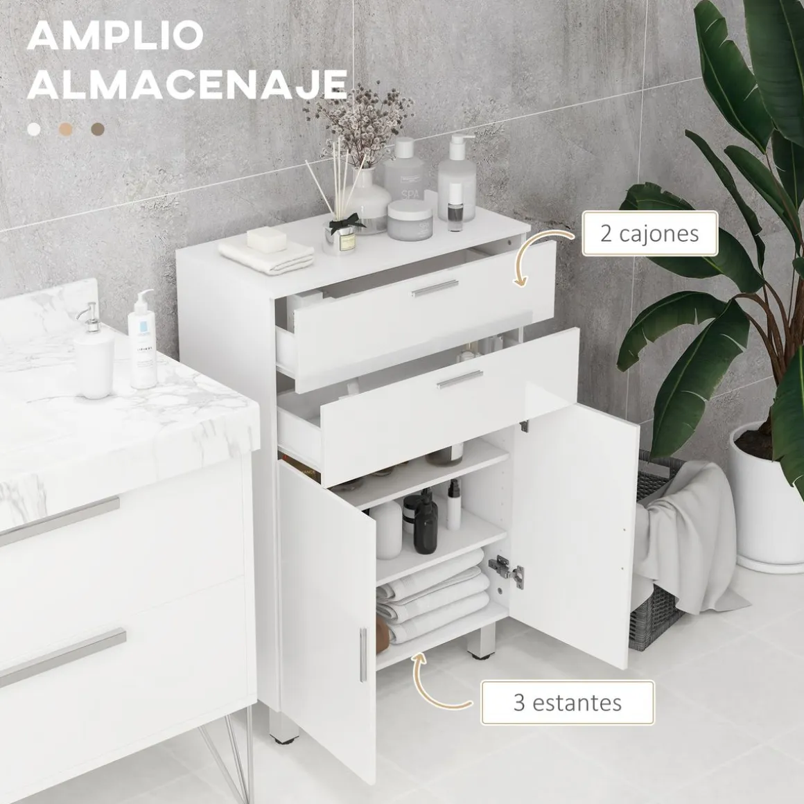 Mueble auxiliar Terra Kleankin con 2 cajones + armario blanco brillo 93x60x30 cm