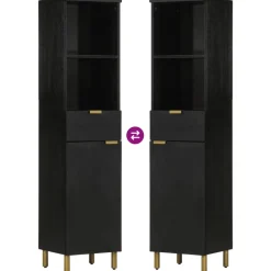 Mueble auxiliar Tulipán 2 compartimentos + 1 cajón + 1 armario negro 160x38x33 cm