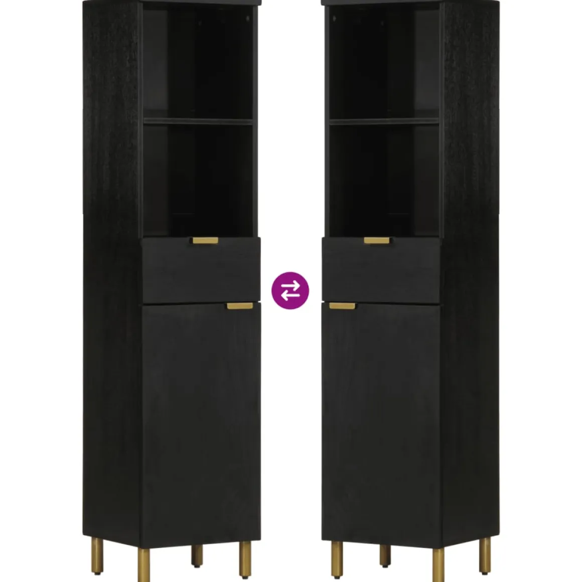 Mueble auxiliar Tulipán 2 compartimentos + 1 cajón + 1 armario negro 160x38x33 cm