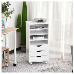 Mueble auxiliar Vinsetto 3 cajones + 4 estantes + ruedas blanco 83x40x30 cm
