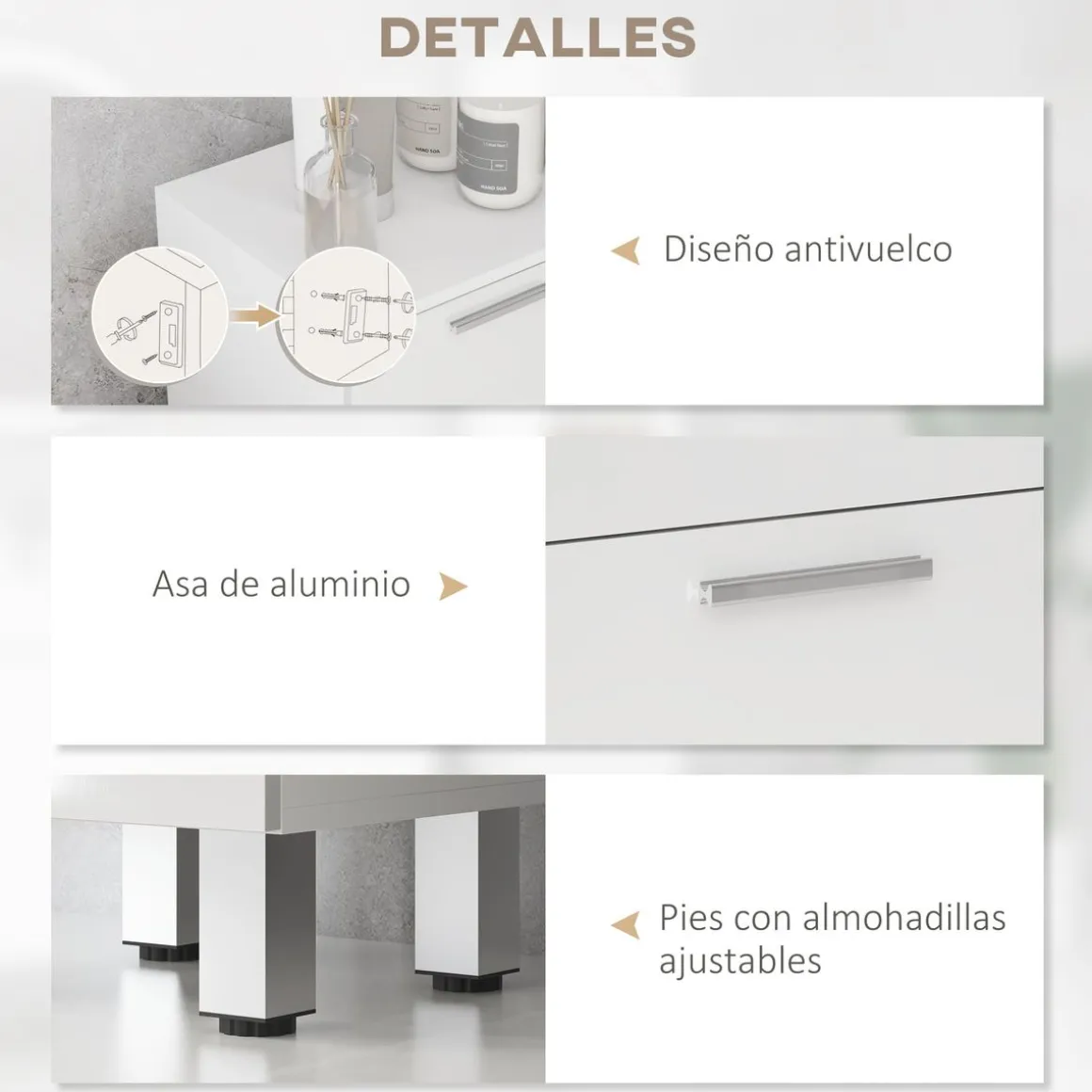 Mueble auxiliar Volco Kleankin 4 cajones blanco brillo 93x30x30 cm