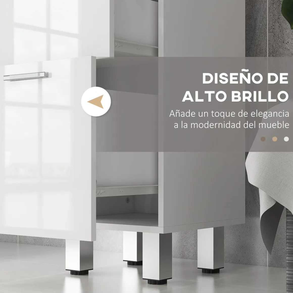 Mueble auxiliar Volco Kleankin 4 cajones blanco brillo 93x30x30 cm