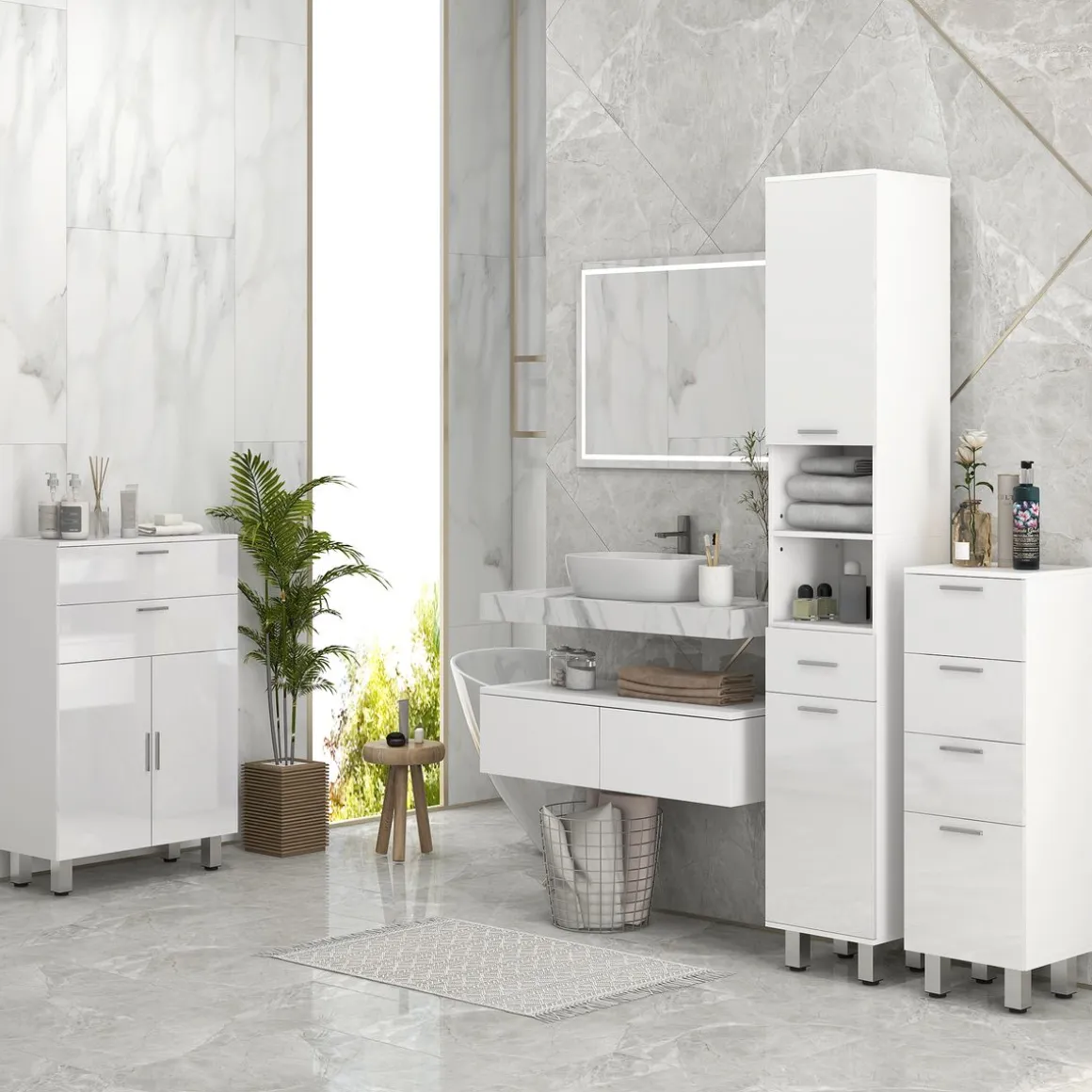Mueble auxiliar Volco Kleankin 4 cajones blanco brillo 93x30x30 cm