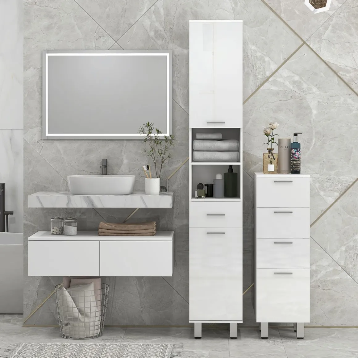Mueble auxiliar Volco Kleankin 4 cajones blanco brillo 93x30x30 cm