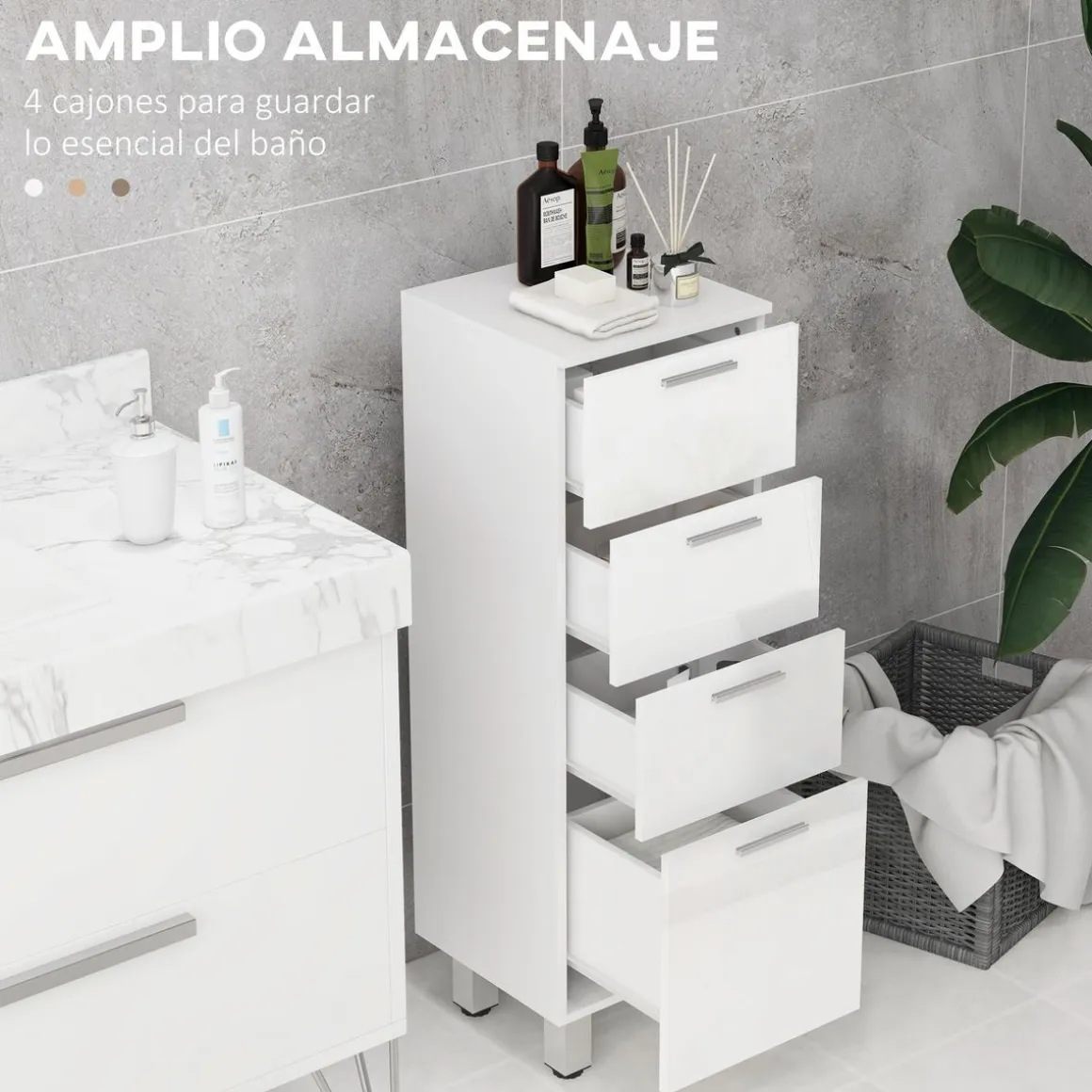 Mueble auxiliar Volco Kleankin 4 cajones blanco brillo 93x30x30 cm