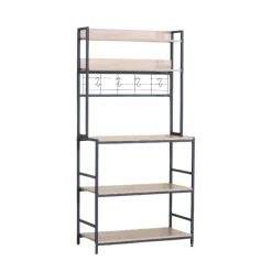 Mueble auxiliar Vértice con ganchos y estantes negro/natural 171x84x40 cm