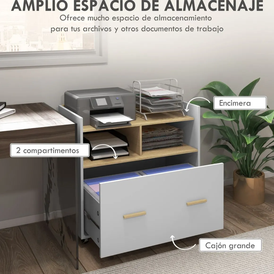 Mueble auxiliar Wick Vinsetto con ruedas roble/blanco 75,5x76x40 cm