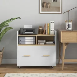 Mueble auxiliar Wick Vinsetto con ruedas roble/blanco 75,5x76x40 cm