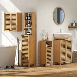 Mueble bajo de lavabo Ritual Homcom 2 puertas natural 80x60x30 cm