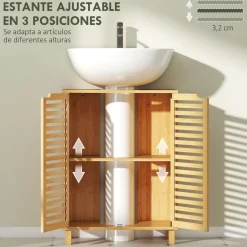 Mueble bajo de lavabo Ritual Homcom 2 puertas natural 80x60x30 cm
