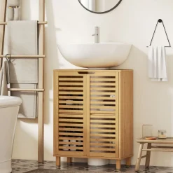 Mueble bajo de lavabo Ritual Homcom 2 puertas natural 80x60x30 cm