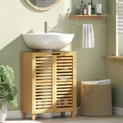 Mueble bajo de lavabo Ritual Homcom 2 puertas natural 80x60x30 cm
