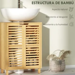 Mueble bajo de lavabo Ritual Homcom 2 puertas natural 80x60x30 cm