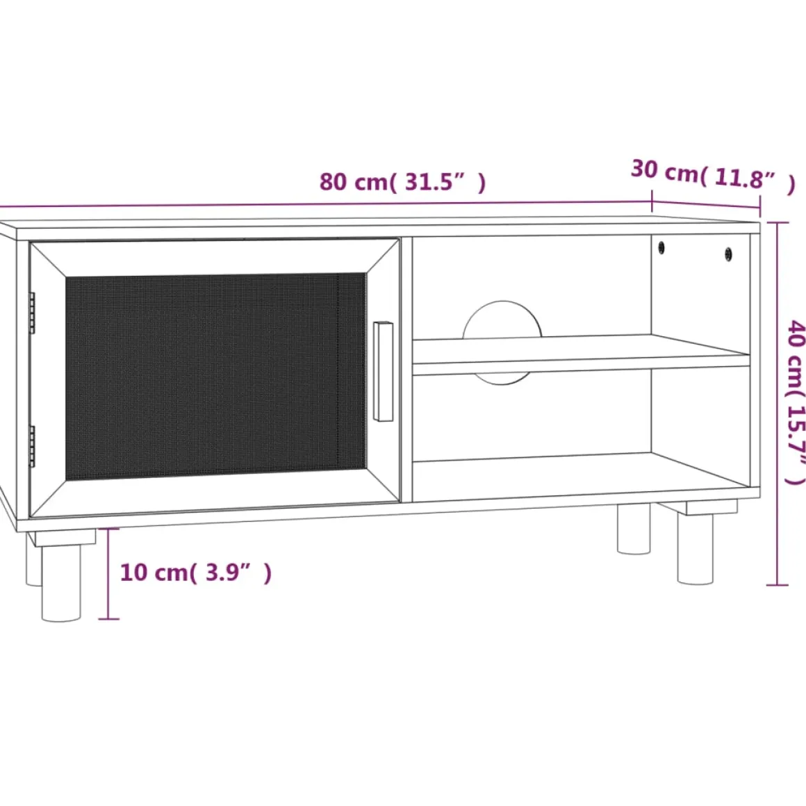 Mueble bajo de TV Beka 2 estantes + 1 puerta 40x80x30 cm