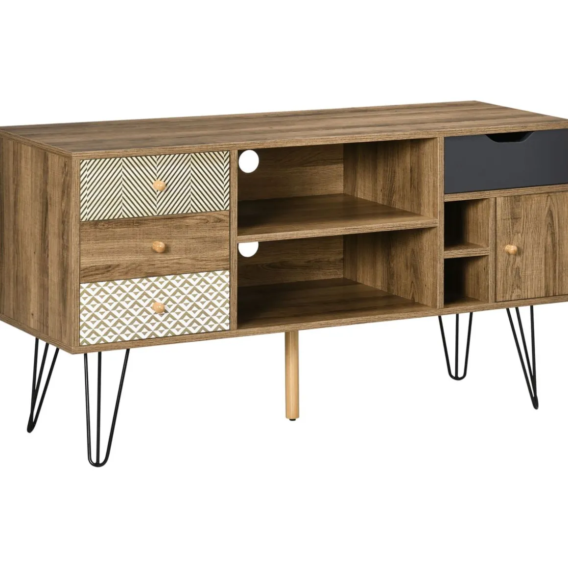 Mueble bajo de TV Exotic Homcom estilo boho marrón 64x120x39 cm
