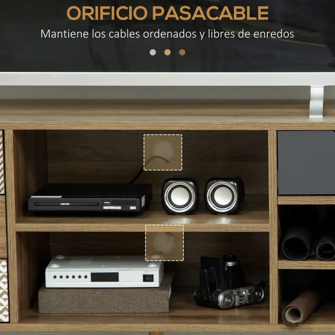Mueble bajo de TV Exotic Homcom estilo boho marrón 64x120x39 cm