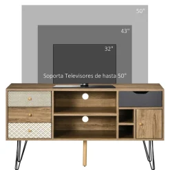 Mueble bajo de TV Exotic Homcom estilo boho marrón 64x120x39 cm
