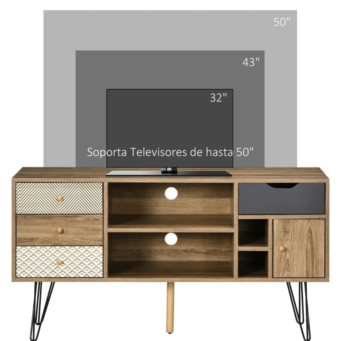 Mueble bajo de TV Exotic Homcom estilo boho marrón 64x120x39 cm