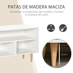 Mueble bajo de TV Hefesto Homcom 3 módulos + 1 puerta blanco/natural 55x120x40 cm