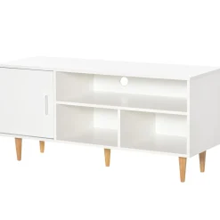 Mueble bajo de TV Hefesto Homcom 3 módulos + 1 puerta blanco/natural 55x120x40 cm