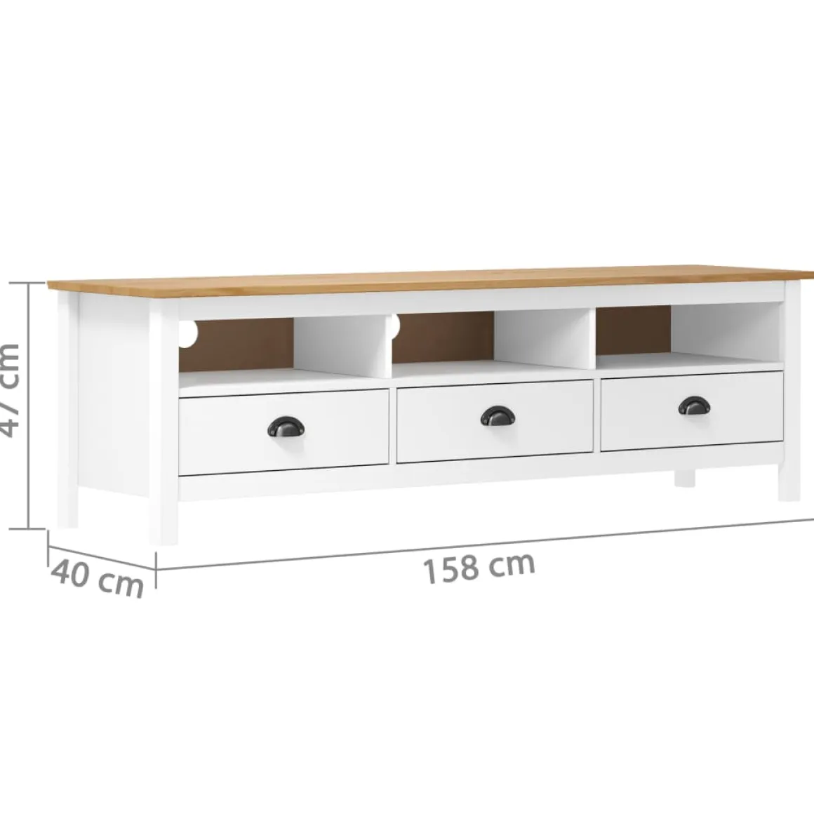 Mueble bajo de TV Hill 3 cajones madera maciza de pino 47x158x40 cm