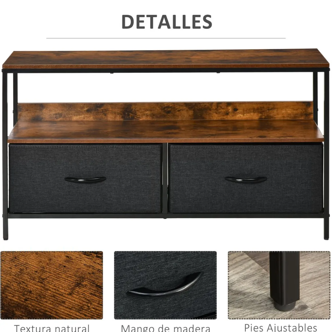 Mueble bajo de TV Kaoba Homcom 2 cajones + estante roble/negro 56x98x29 cm
