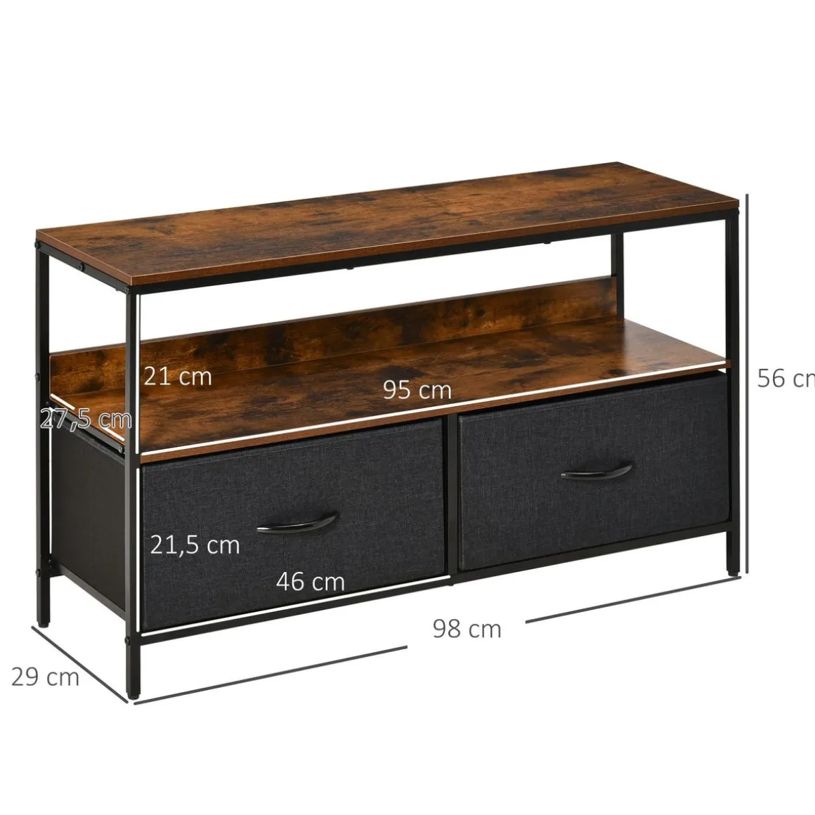 Mueble bajo de TV Kaoba Homcom 2 cajones + estante roble/negro 56x98x29 cm